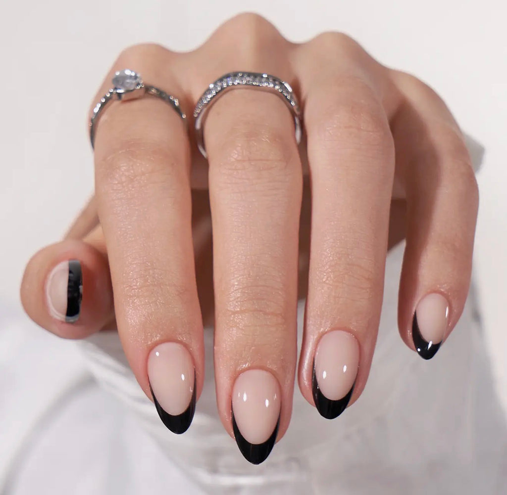 Classic Almond Black French Tip Press On Nails Kit