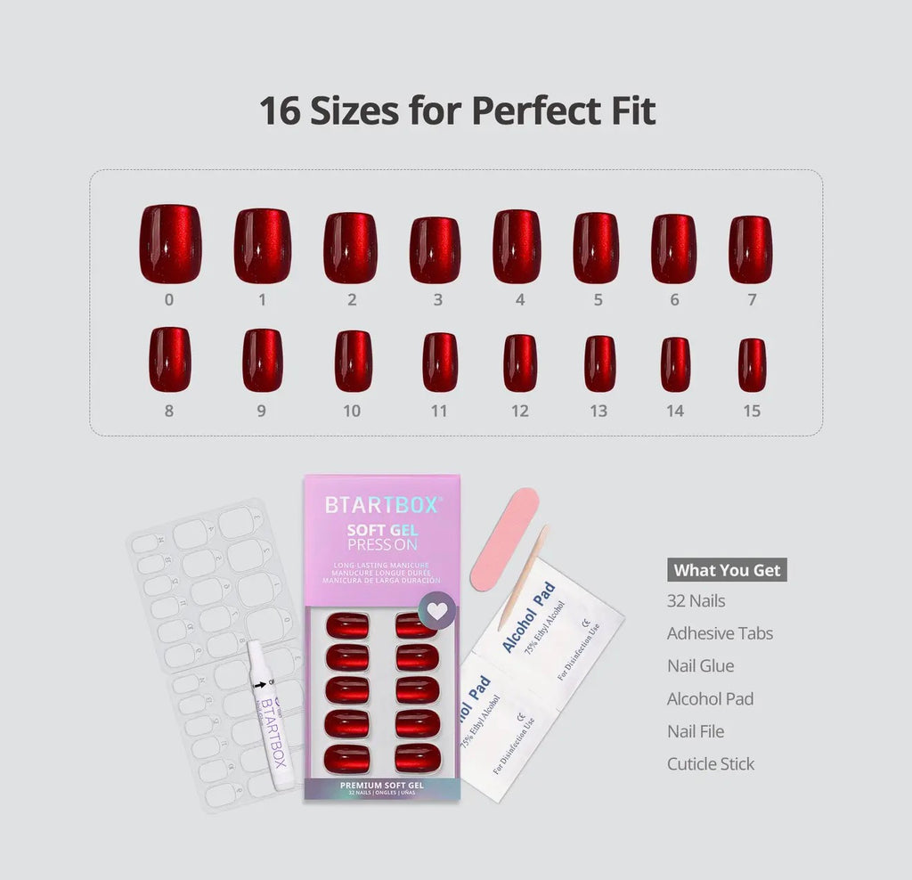 Short Square Red Cat Eye Press On Nails Kit
