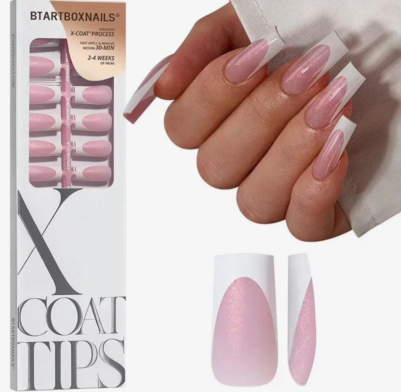 Soft Gel Long Square French Tip Nails