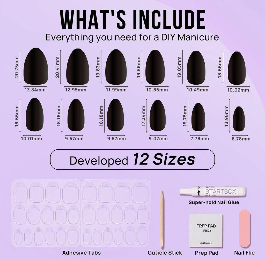 Solid Black Press On Nails Kit