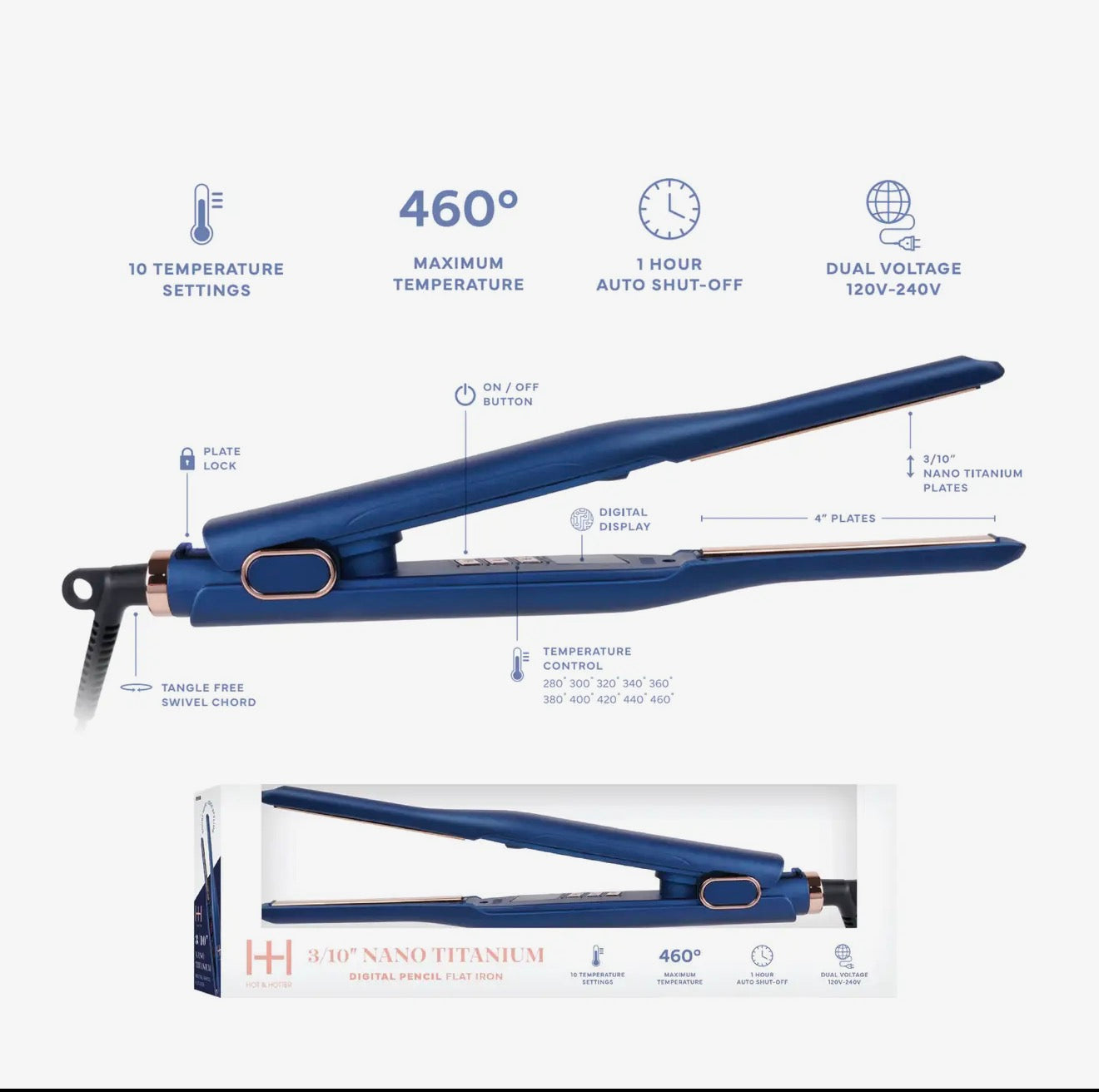 Hot & Hotter Nano Titanium Pencil Flat Iron 3/10”