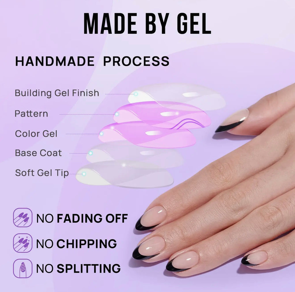 Classic Almond Black French Tip Press On Nails Kit