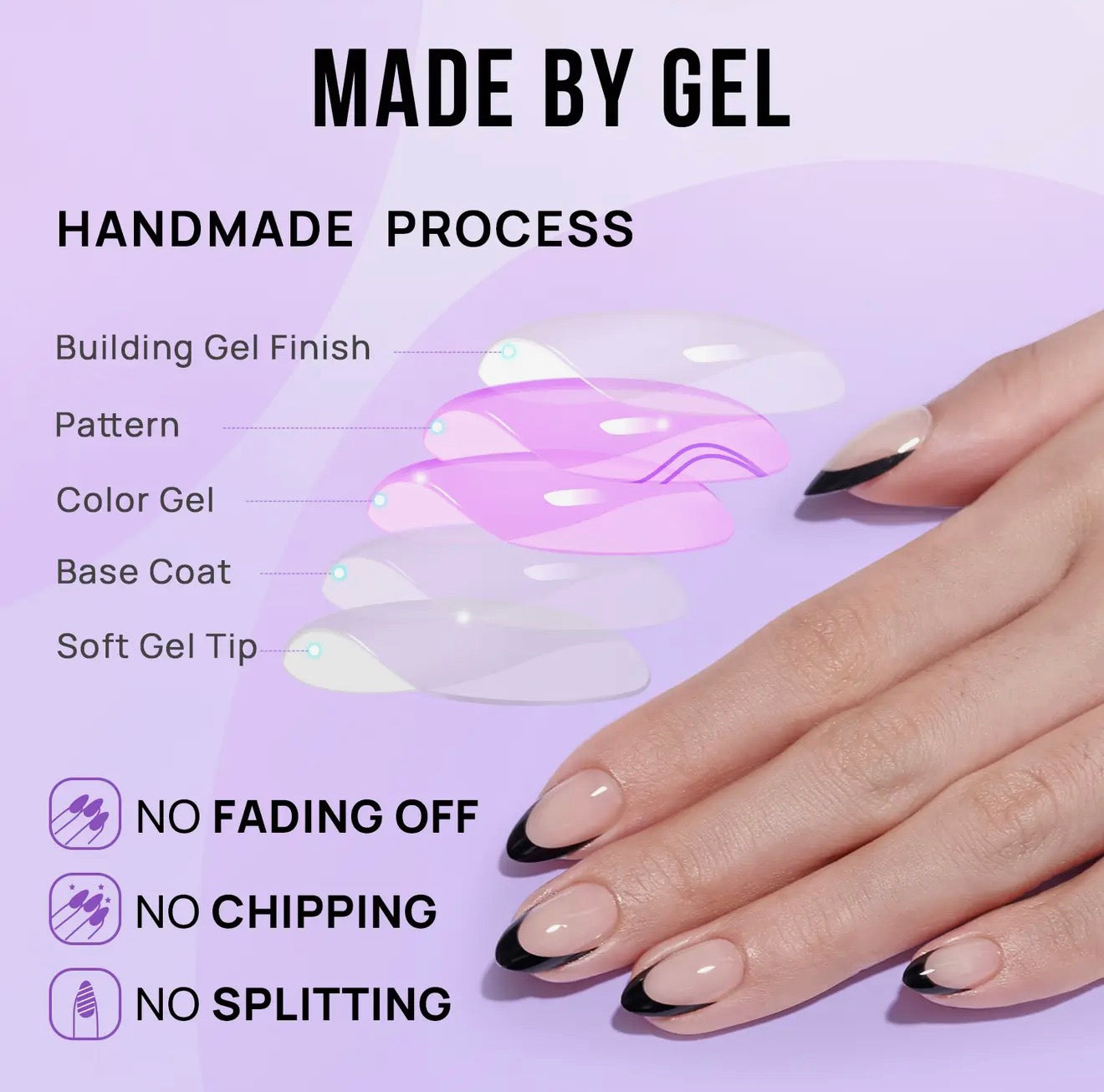 Classic Almond Black French Tip Press On Nails Kit
