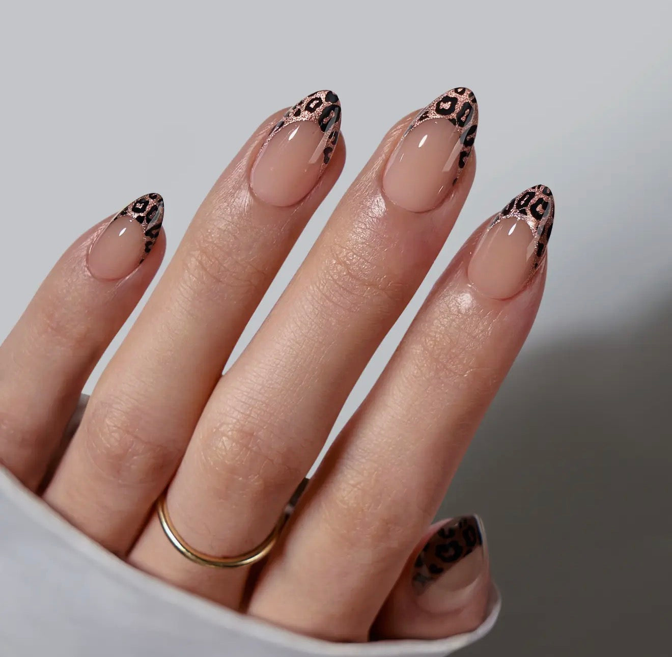 Cheetah French Tip Almond Press On Nails Kit